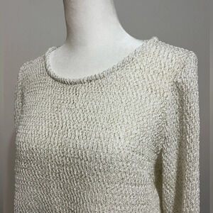 Chico's white gold long sleeve open knit sweater Sz 1 Medium